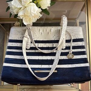 Elegant White and Navy Striped Women's Bag